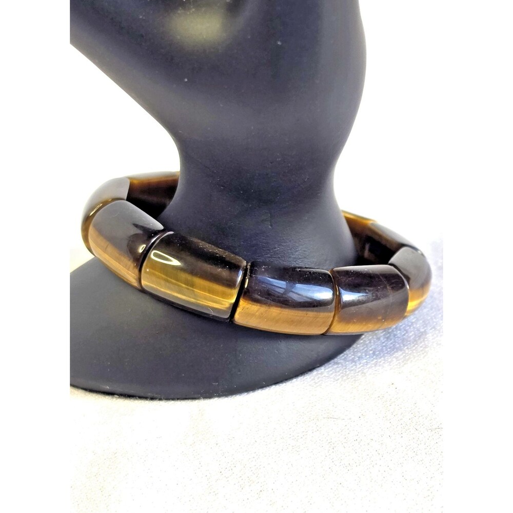 Women’s Stretch Bracelet Brown-Gold Cabochon Tigers Eye Beads Vtg